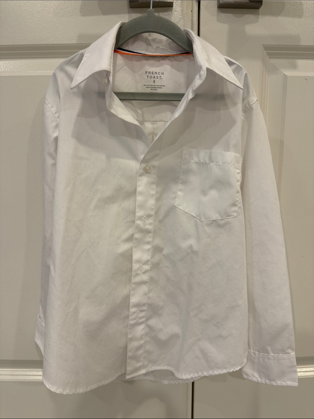 French Toast White Long-Sleeve Dress Shirt with Chest Pocket